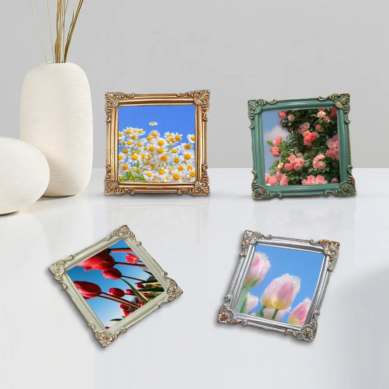 Moldura de resina retrô estilo nórdico, relevo artesanal, cenário de foto, mini suporte de exibição de imagem, adereço de fotografia