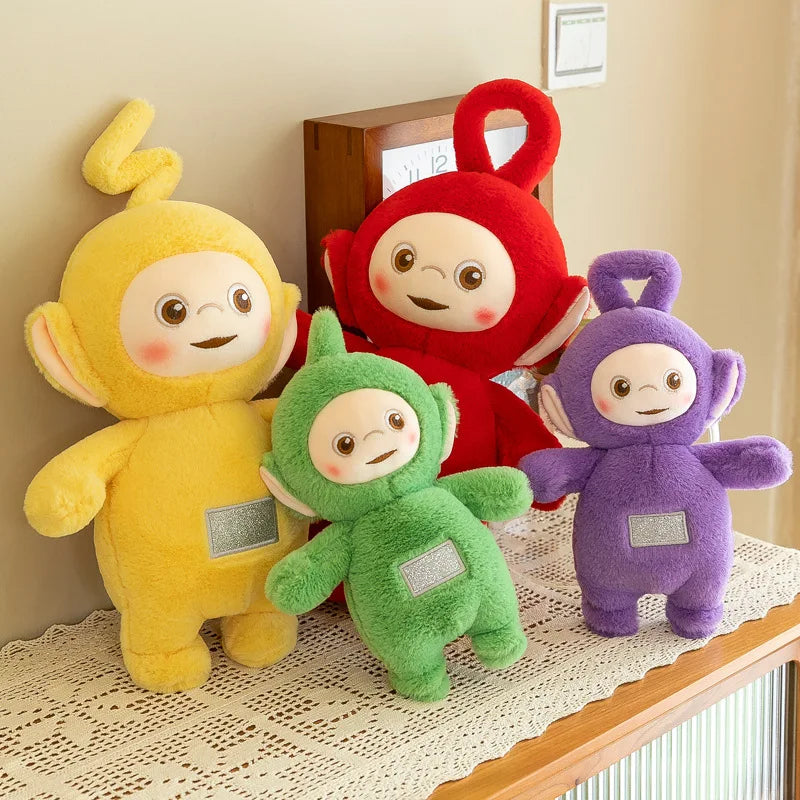 30/45/60cm miniso teletubbies boneca de pelúcia bonito laa-laa dispy anime boneca bonito teletubbies ação pelúcia esqueleto bonecas brinquedo presentes