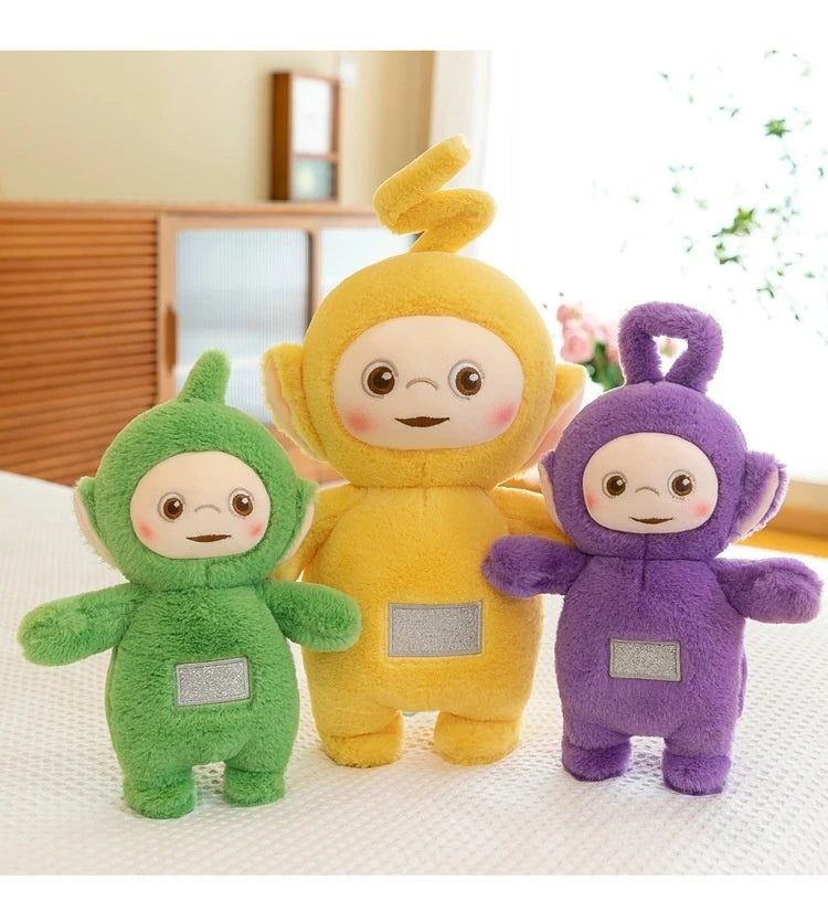 30/45/60cm miniso teletubbies boneca de pelúcia bonito laa-laa dispy anime boneca bonito teletubbies ação pelúcia esqueleto bonecas brinquedo presentes