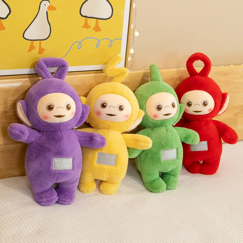 30/45/60cm miniso teletubbies boneca de pelúcia bonito laa-laa dispy anime boneca bonito teletubbies ação pelúcia esqueleto bonecas brinquedo presentes