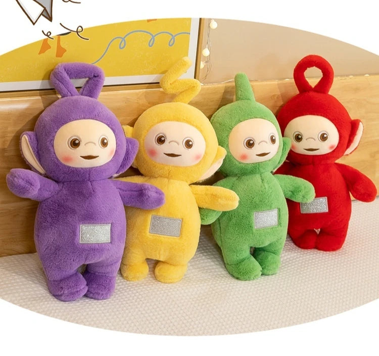 30/45/60cm miniso teletubbies boneca de pelúcia bonito laa-laa dispy anime boneca bonito teletubbies ação pelúcia esqueleto bonecas brinquedo presentes