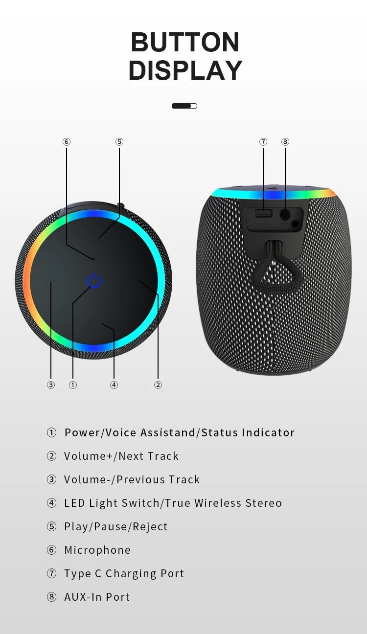 Xdobo BMTL 15w Mini alto-falante portátil TWS Bluetooth 5.3 Player externo com baixo balanceado IPX7 modo LED à prova d'água para todos os telefones