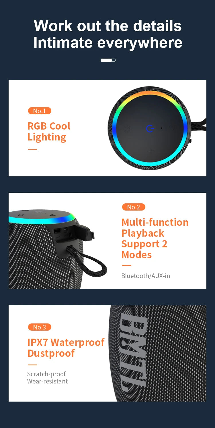 Xdobo BMTL 15w Mini alto-falante portátil TWS Bluetooth 5.3 Player externo com baixo balanceado IPX7 modo LED à prova d'água para todos os telefones