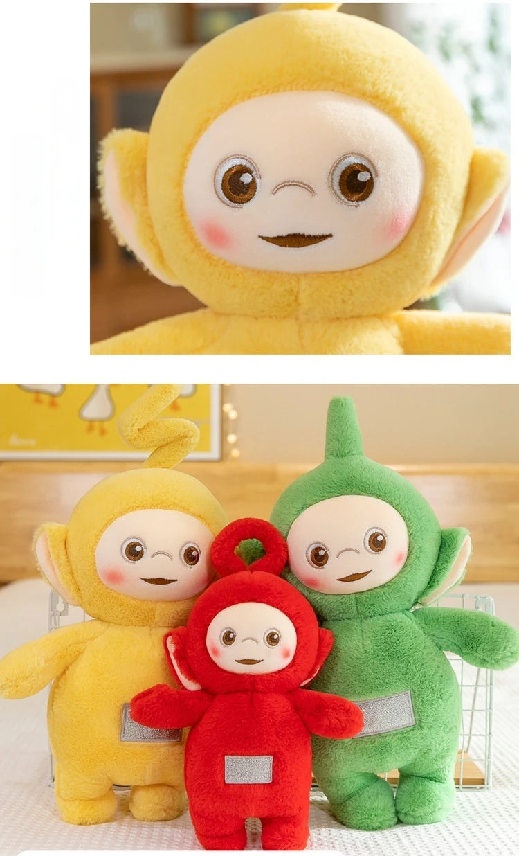 30/45/60cm miniso teletubbies boneca de pelúcia bonito laa-laa dispy anime boneca bonito teletubbies ação pelúcia esqueleto bonecas brinquedo presentes