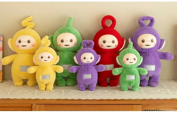 30/45/60cm miniso teletubbies boneca de pelúcia bonito laa-laa dispy anime boneca bonito teletubbies ação pelúcia esqueleto bonecas brinquedo presentes